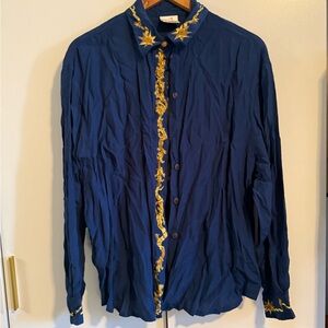 Vintage Blue Button-Up with Gold Details